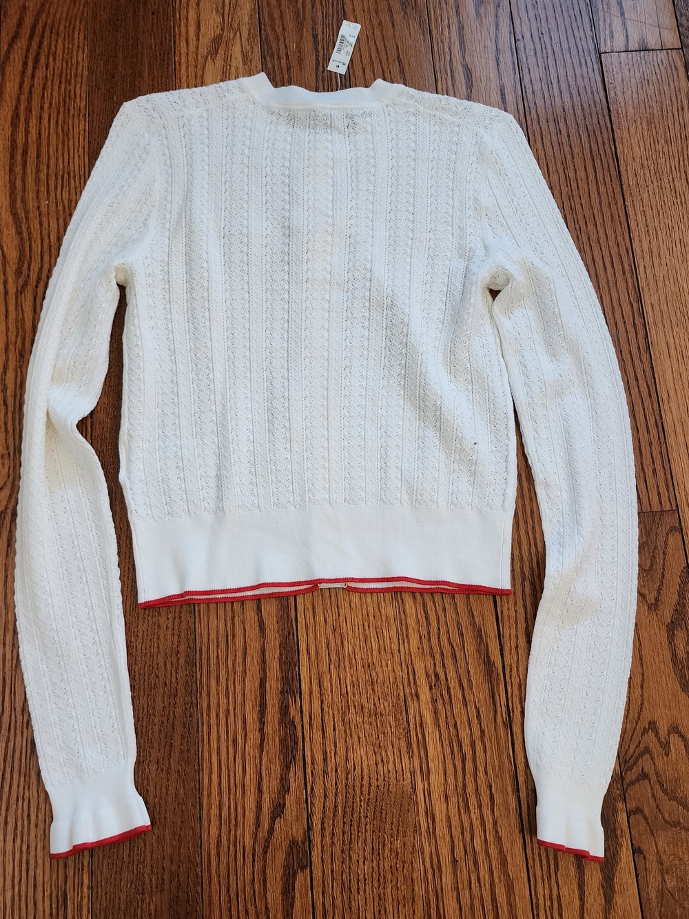 Madewell Cardigan Women Small Ivory Red Trim Pointelle Knit Sweater NWT Indie - Picture 10 of 10